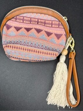 Boho Aztec Tassel Wristlet - Pink & Tan